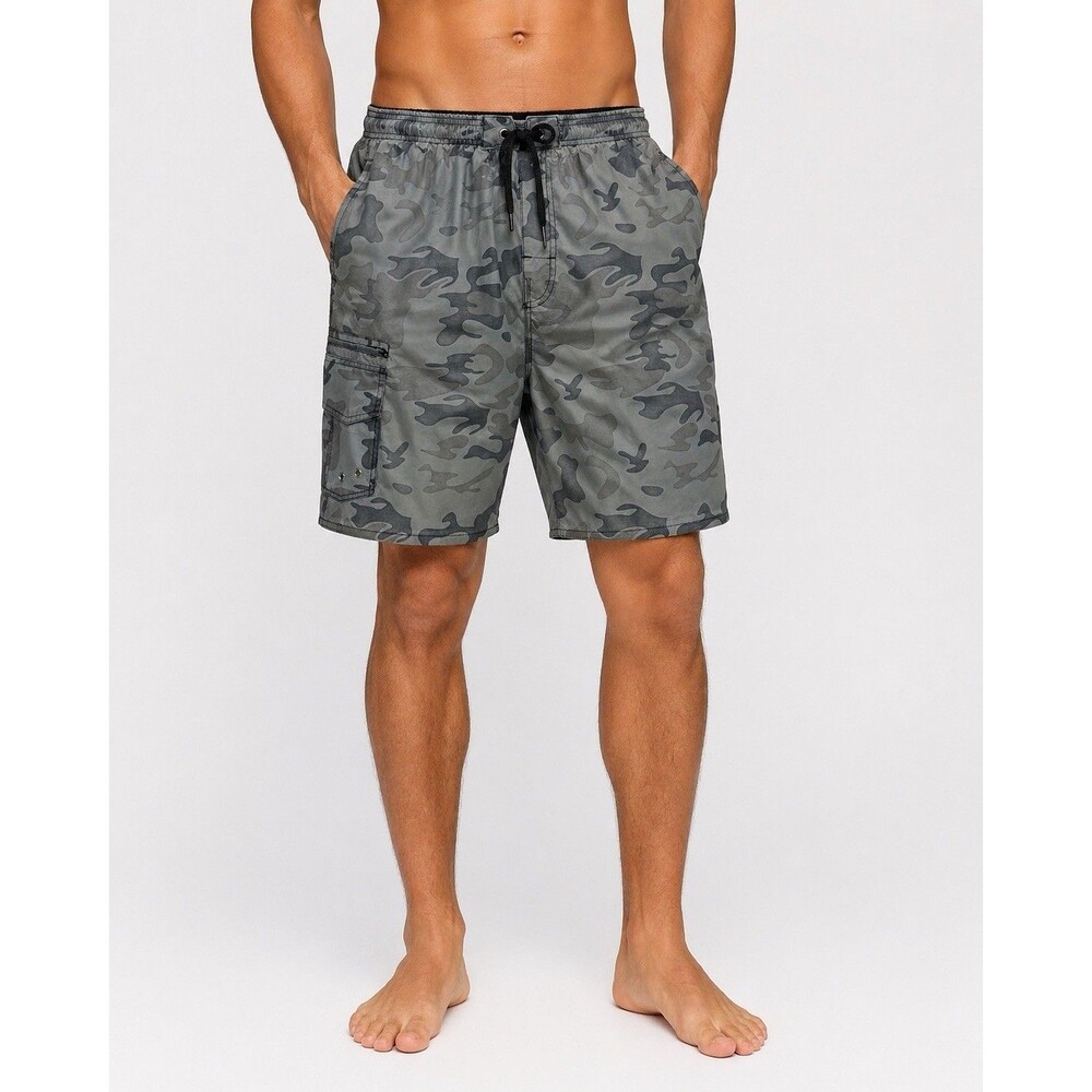 Burnside Camo Swim Trunks Mens Medium Gray Cargo Board Shorts Elastic Waist 22”